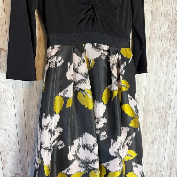 Adrianna Papell Formal Cocktail Dress Black Floral Ball Gown Skirt Size 6 - Picture 4 of 8